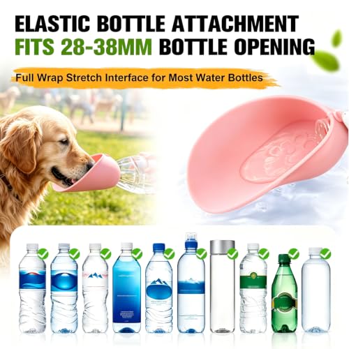 Portable Dog Water Bottle Attachment, Slip-On Pet Water Bowl for Walks | Silicone Dog Drink Dispenser, Fits Standard Water Bottles,Ideal For Daily Hiking & Travel, Quick Rinse & Easy Setup - color: Pink
