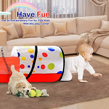 PigPigPen Kids Tunnel for Toddlers,Pop Up Play Tunnel Tent for Babies or Dogs, Indoor & Outdoor Toys for Kids Backyard Playset (Red Spots Play Tunnel) - style: Red spots play tunnel