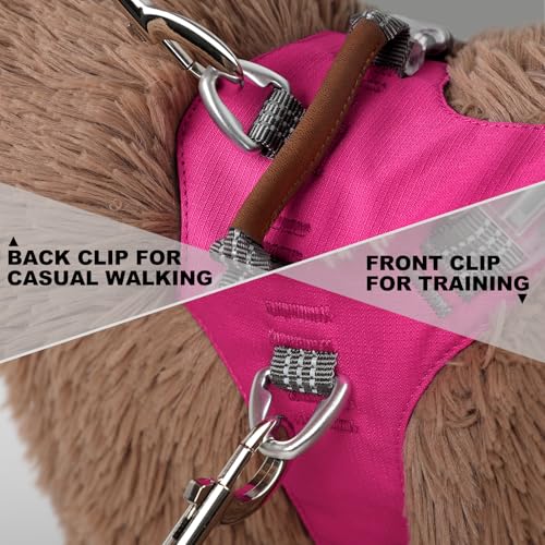 No Pull Dog Harness – Adjustable Reflective Nylon Vest for Small Medium Large Dogs, Escape Proof Training Harness with Leather Control Handle, Lightweight Aluminum Hardware (Hot Pink, M) - color: Hot Pink, size: M