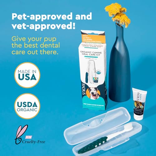 RADIUS USDA Organic Dental Solutions Adult Kit 2 Units, Includes 1 Dog Toothbrush & 1 0.8oz Toothpaste, Firm Bristle & Non Toxic Toothpaste for Dogs, Designed to Clean Teeth, Xylitol Free - style: Adult - Pack of 2