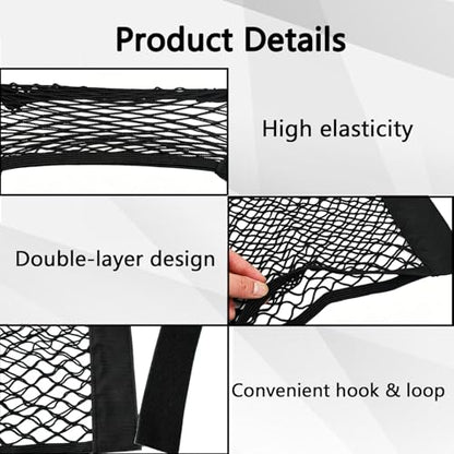2PCS Car Cargo Net with Adhesive Tape,Storage Mesh Pocket(9.8×23.6in) - size: 23.6*9.8in