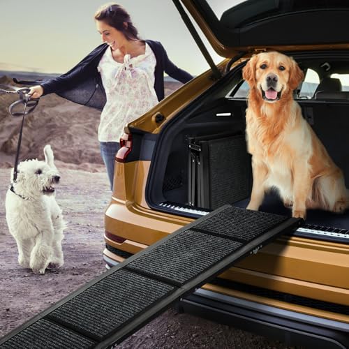 Dog Ramp for Car，63" x 17" Wide Folding Pet Ramp Dog Ramps for Medium & Large Dogs with Non-Slip Rug Surface ，Portable Dog Car Ramp for SUV Car & Truck, Outdoor Dog Ramp Up to 250 LBS - size: Upgraded 63" L x 17.3" W