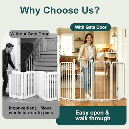 WAOWAO Heavy-duty Freetanding Dog Gate with Door, 71"Extra Wide 30"Tall Metal Puppy Pet Gate for Indoor, Foldable Gate for Doorways, Stairs, Hallways, House, Free Standing /Wall Mounted Gate 4 Panels - size: 4 Panel - 71”Wide