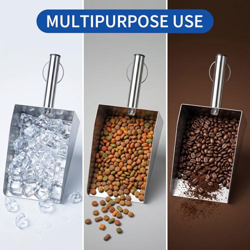 304 Stainless Steel Flour Scoop, Heavy Duty Large Ice Scoop 6-inch Wide High-Capacity for Flour Livestock Poultry Pet Food and Bird Seed Comfortable Grip Handle Easy to Clean (50OZ) - size: 50OZ