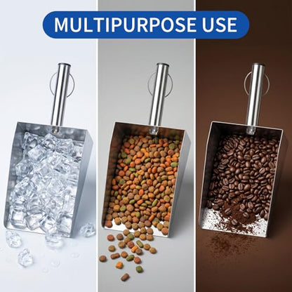 304 Stainless Steel Flour Scoop, Heavy Duty Large Ice Scoop 6-inch Wide High-Capacity for Flour Livestock Poultry Pet Food and Bird Seed Comfortable Grip Handle Easy to Clean (50OZ) - size: 50OZ