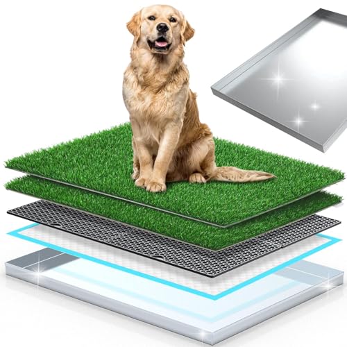 Odor-Free Stainless Steel Dog Grass Pad with Tray, Indoor Dog Potty for Apartment, Easy Clean Reusable Dog Toilet, Large Pet Pee Grass System for Small Medium Large Dogs