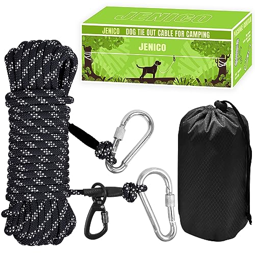 Dog Tie Out Cable for Camping - 50ft/70ft/100ft Portable Reflective Overhead Trolley System for Dogs up to 300lbs - Dog Lead for Yard Camping | Parks | Outdoor Events(Black) - color: Black, size: 50FT