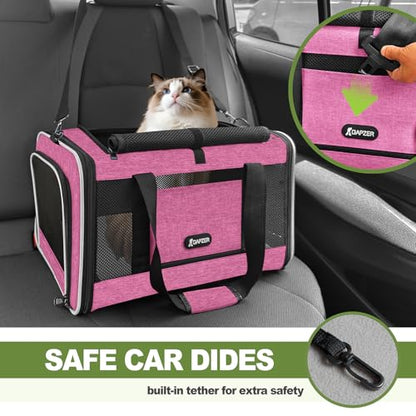 GAPZER Cat Carrier 18x11x11 Delta Airline Approved, Easy Load Soft Pet Plane Travel Bag 15 pounds, Teacup Dog Crate 12 lbs, Yorkie Kennel Carrying Case, Kitten Toy Poodle Mesh Cage up to 20lbs Pink - color: Pink
