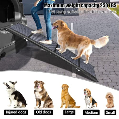 GaliGali Dog Ramp for Car, Portable Folding Pet Stair 71" Long&19.7" Wide | Ramp with Non-Slip Carpet Wider Dog Stair Allows Medium to Large Dogs Up to 250 lbs to Enter Car SUV and Truck - size: Foldable 180*50