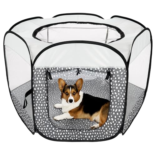 Furhaven Portable Dog Playpen Cat Tent, Pet Playground,Kennel Foldable Indoor Outdoor Zippered Puppy Crate - Gray Pebbles, Large - color: Gray Pebbles, size: Large