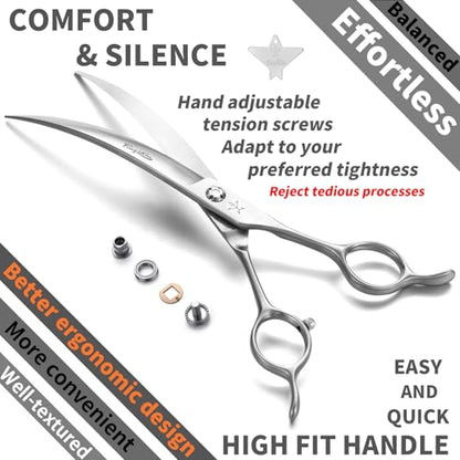 High-end Professional Dog Grooming Curved Scissors Pet Curved Shears 8 Inches Extremely Very Sharp Made Of Stainless Steel Alloy By Hand For Dog Cat Groomer - style: 8inch Curved Shears