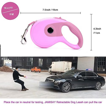 Retractable Dog Leash, 16.4FT Dog Walking Leash for Medium Large Dog Up to 110lbs, One-Handed Brake, Pause, Lock, No Tangle Nylon Tape, Anti-Slip Handle, Pink 5M - size: 16.4FT-PINK