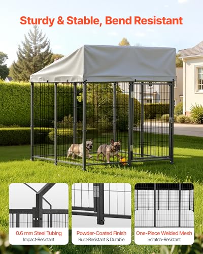 VEVOR Outdoor Dog Kennel, 3.67 x 3.78 x 4.1 ft Large Dog Kennel with Secure Lock, Outside Dogs Enclosures with UV-Resistant & Waterproof Roof Cover, Heavy Duty Pet Crate Cage Run for Large Dogs - size: 45.4"L x 44.0"W x 49.2"H