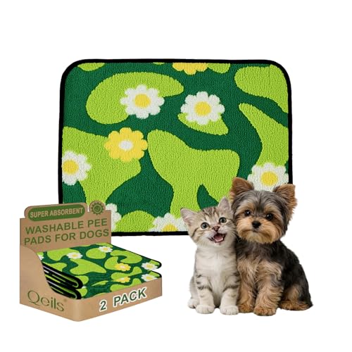 Qeils Reusable Puppy Pads for Small Dogs, Washable Pee Pads with Non-Slip , Absorbent Leakproof Mat for Crates, Playpens, Pet Beds & Whelping, Indoor Potty Training Grass Green, 18"x24", 2 Pack - size: 18"x24"(Pack of 2)