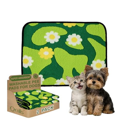 Qeils Reusable Puppy Pads for Small Dogs, Washable Pee Pads with Non-Slip , Absorbent Leakproof Mat for Crates, Playpens, Pet Beds & Whelping, Indoor Potty Training Grass Green, 18"x24", 2 Pack - size: 18"x24"(Pack of 2)