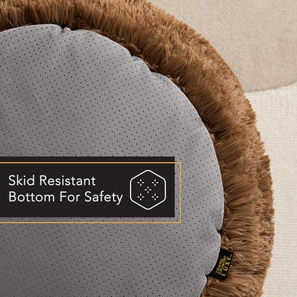 Town & Country Luxe CuddleTown Fuzzy Solid Donut Pet Bed, Soft, Cozy & Calming, Non-Slip Bottom, 100% Machine Washable, Brown, XS 19"x19"x7" Round - color: Brown, size: Extra Small 19"x19"x7" Round