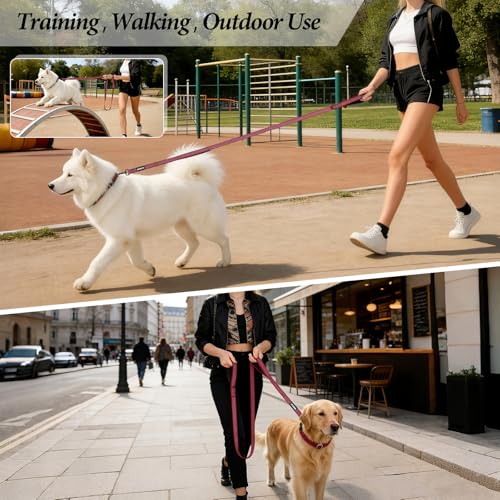 Double Handle Dog Leash 6 FT Reflective 2 Handle Traffic Lead with Padded Grip, Heavy Duty Nylon Leash for Walking Training, for Small Medium Large Dogs, Red - color: Red