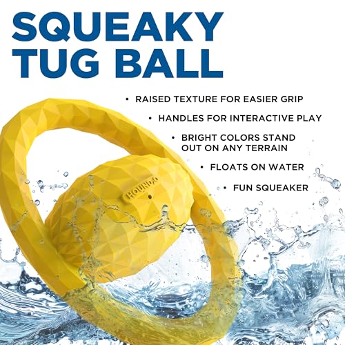 Playology HOUND2O Dog Toys | Squeaky Tug Ball Floating Outdoor Toy for Dogs | Bright Yellow Dog Ball for Tug of War and Fetch - color: Yellow