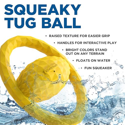 Playology HOUND2O Dog Toys | Squeaky Tug Ball Floating Outdoor Toy for Dogs | Bright Yellow Dog Ball for Tug of War and Fetch - color: Yellow