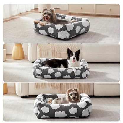 JOEJOY Large Dog Beds Large Sized Dog, Rectangle Washable Orthopedic Pet Bed with Removable Zipper Cover, Cute Soft Calming Puppy Pet Bed with Jacquard Shaggy Plush & Non Skid Bottom - color: Cozy Clouds Grey, size: L (36"x27"x8")