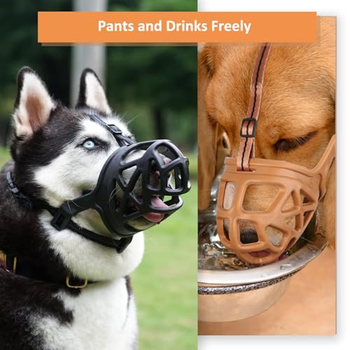 BARKLESS Dog Muzzle, Basket Muzzle for Biting, Chewing and Scavenging, Humane Cage Mouth Cover, Perfect for Grooming and Training Small Aggressive Reactive Dogs (S, Brown) - size: Small