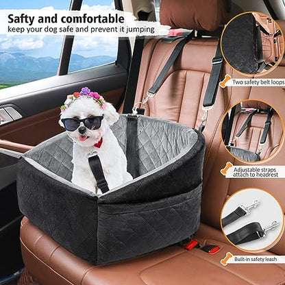 NEEZUKAR Dog Car Seat for Small Dogs,Detachable Washable Dog Booster Seat Under 30lbs, Pet Car Seat Travel Bed with Storage Pockets and Dog Safety Belt (Black/Grey) - color: Black/grey