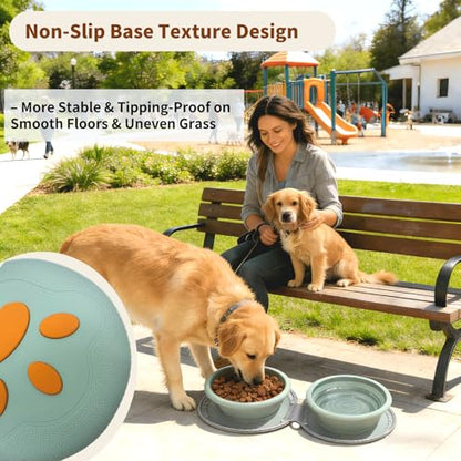 Collapsible Dog Bowl 2-in-1 Travel Portable Silicone Carabiner,Green | food & water use, folds flat, compact storage, camping, hiking, everyday walks, carabiner clip included - color: A-Green