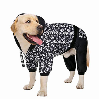 Halloween Skeleton Dog Costume - Black Fleeced Pullover Hoodie with Pocket for Medium to Large Dogs - color: Black Skull, size: 34(Chest 35.43'',Back 26.38'')