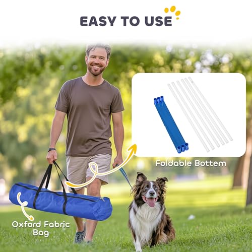 PawHut Adjustable Dog Agility Training Obstacle Course Set with Weaves Poles Storage Bag for Pet Dogs Outdoor Games Exercise