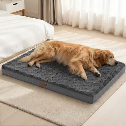Patas Lague Orthopedic XL Dog Bed Large Sized Dog 42''X28'', Waterproof Soft Comfortable Egg Crate Foam Large Pet Beds Crate Mat with Removable Washable Cover and Nonskid Bottom, Dark Grey - color: Dark Grey, size: 42"L x 28"W x 3.5"Th