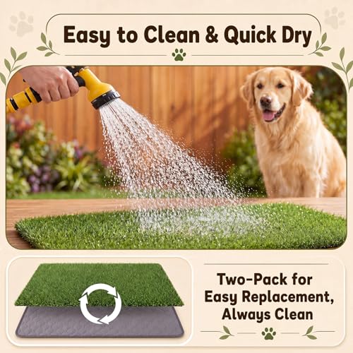 Fanfanwin 4 Pack Large Dog Grass with Washable Pee Pads 33"x23", 2 Artificial Grass for Dog Potty Training, 2 Reusable Puppy Pee Pad Absorbent Indoor Outdoor Pet Turf Patch for Apartment Balcony Patio - size: 33 x 23 Inch