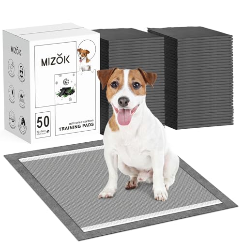 MIZOK Puppy Pads 23x24in Charcoal Dog Pads Super Absorbent Odor Eliminating Leak-Proof, Wee Wee Pads with Activated Carbon for Puppies and Small Dogs, Disposable (50 Count) - size: Standard 23"x24" 50 Count