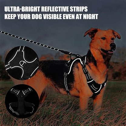 Escape Proof Dog Harness | No-Pull Pet Harness - Reflective No-Pull No-Choke Pet with 2 Clips Dog for Dogs Puppy Cats Outdoor Training