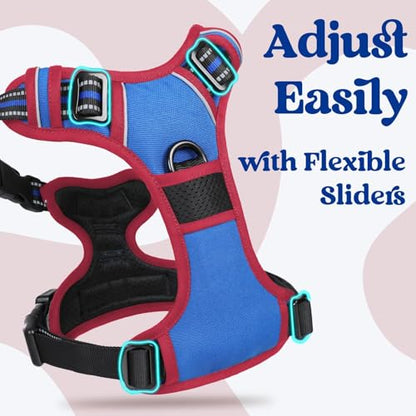rabbitgoo Dog Harness Small Sized, No Pull Easy On & Off with 3 Buckles Pet Harness, Adjustable Soft Walking Vest with 2 Clips and Handle, Reflective for Small Dogs, Royal Blue & Red, S - color: Royal Blue & Red, size: Small