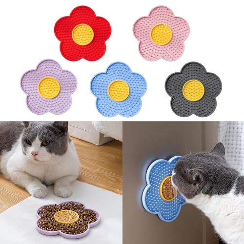 Cats & Dogs Lick Pad with Suctions Cup Slow Feeders Licking Mat Flower Shape Silicone - size: Blue