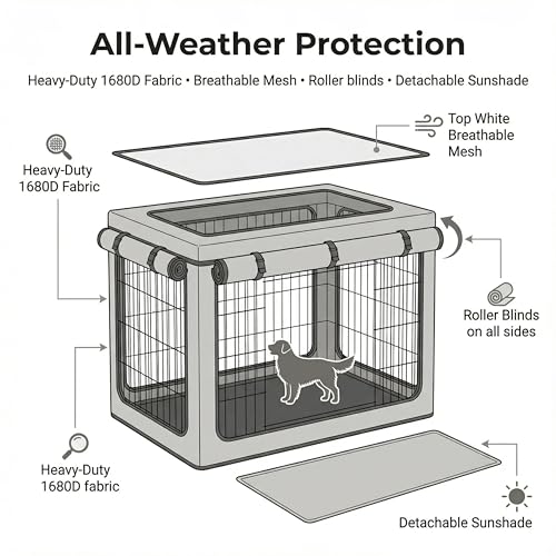 Dog Crate Cover, Heavy Duty 1680D Waterproof Oxford Cloth with Breathable Mesh & Detachable Sunshade, Universal Fit for Wire Crates, All-Weather Indoor Outdoor Use (48-Inch) - size: 48-Inch