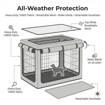 Dog Crate Cover, Heavy Duty 1680D Waterproof Oxford Cloth with Breathable Mesh & Detachable Sunshade, Universal Fit for Wire Crates, All-Weather Indoor Outdoor Use (38-Inch) - size: 38-Inch