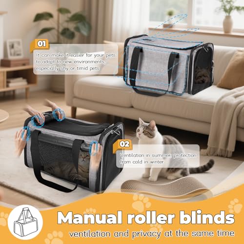 YUDODO 2 Packs 25 lbs Lightproof Soft Sided Cat Carrier for Large Cat & Small Dog Airline Approved Travel Bag Pet Puppy Carriers with Side Pockets & Reflective Mesh, Foldable Portable for Car 2 Grey - color: Grey*2