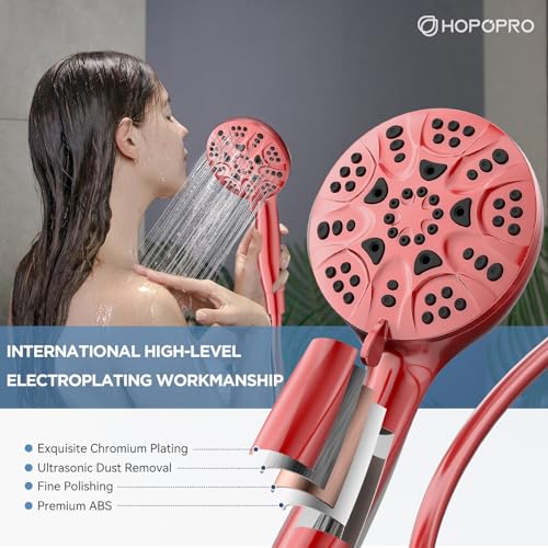 6-Mode High Pressure Handheld Shower Head Set, Consumer Reports Recommended HOPOPRO High Flow Hand Held Showerhead with 59 Inch Hose Bracket Teflon Tape Rubber Washers - color: Red, style: 6 Modes