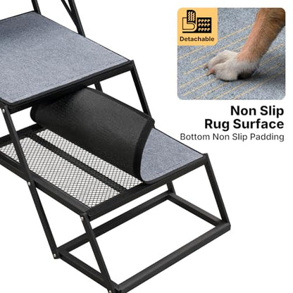 Veehoo Collapsible Dog Stairs for Large Dogs Extra Wide,4 Steps Folding Dog Steps for Car Truck SUV 20" Wide, Heavy Duty Pet Loader Ramp Ladder Portable with Non Slip Surface, Support up to 200lbs - size: 4 Steps