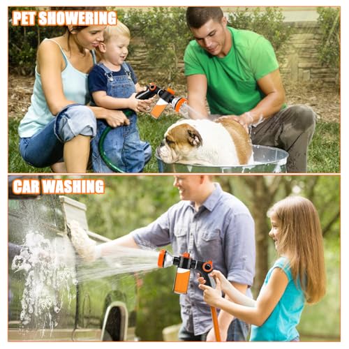 Upgrade Dog Washing Hose Attachment with Replacement Soap Bottle, 8 Spray Patterns Dog Wash Hose Attachment with Dog Washing Gloves, Suitable for Watering Plant, Patio, Cleaning, Showering Pet - color: Orange-2