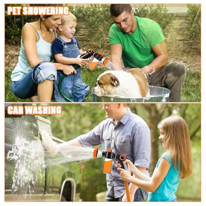 Upgrade Dog Washing Hose Attachment with Replacement Soap Bottle, 8 Spray Patterns Dog Wash Hose Attachment with Dog Washing Gloves, Suitable for Watering Plant, Patio, Cleaning, Showering Pet - color: Orange-2
