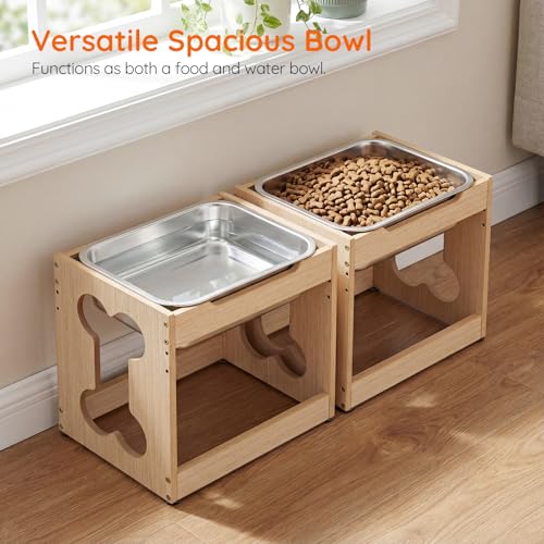 HOOBRO 2.2 Gal Elevated Dog Water Bowl for Large Dogs, Raised Dog Bowl Stand with Stainless Steel Bowls, Heights Adjustable Water Bowl Stand, Wooden Dog Feeding Station, Non-Slip, Natural NL02PO03