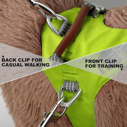 No Pull Dog Harness – Adjustable Reflective Nylon Vest for Small Medium Large Dogs, Escape Proof Training Harness with Leather Control Handle, Lightweight Aluminum Hardware (Green, S) - color: Green, size: S