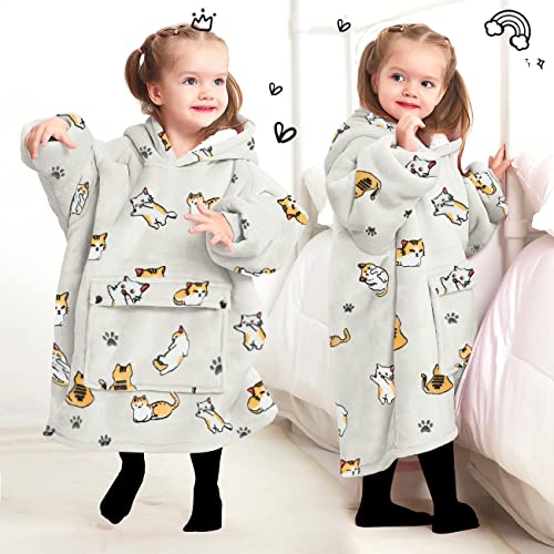 KFUBUO Wearable Blanket Hoodie for Kids Toddlers Sherpa Blanket Sweatshirt With Pocket Cute Hoodies 2-6 Year Old Girl Birthday Gifts Cat - color: Cat, size: Kids 2-6YR