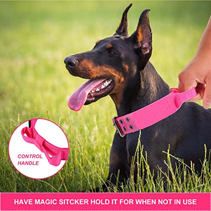 Reflective Dog Collar Heavy Duty Tactical with Control Handle and Metal Buckle for Dog Training(M,Pink) - color: Pink, size: Medium (Pack of 1)