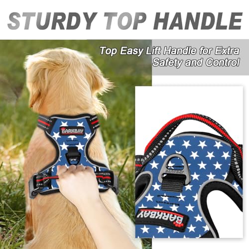BARKBAY No Pull Dog Harness Front Clip Heavy Duty Reflective Easy Control Handle for Large Dog Walking(Star,XS) - color: Blue Star, size: X-Small(Chest:15.5-19.5”)