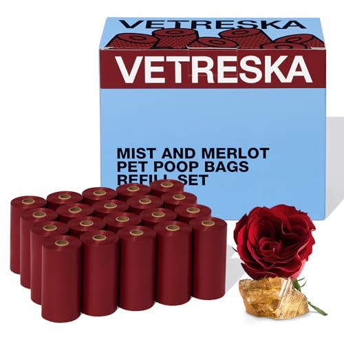 VETRESKA Dog Poop Bags, Leak Proof, Extra Thick and Large Pet Waste Bags for Dog Walking and Cat Litter, Rose & Amberwood Scented, 300 Bags - size: 1 Count (Pack of 300), style: Mist and Merlot