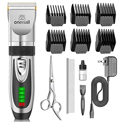oneisall Low Noise 2-Speed Quiet Dog Grooming Kit - Rechargeable Cordless Pet Hair Clipper Trimmer Shaver for Small and Large Dogs, Cats and Animals (Silver) - color: Silver