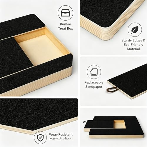 Dog Nail Scratch Board with Treat Drawer, Solid Wood Dog Scratch Pad, Stress-Free Nail File Board Alternative to Clippers & Grinders, with 2 Replaceable Sandpapers for Small Medium Large Dogs - size: 2 Repl Sandpaper